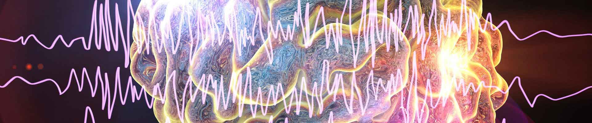 Brain with stylised brain waves