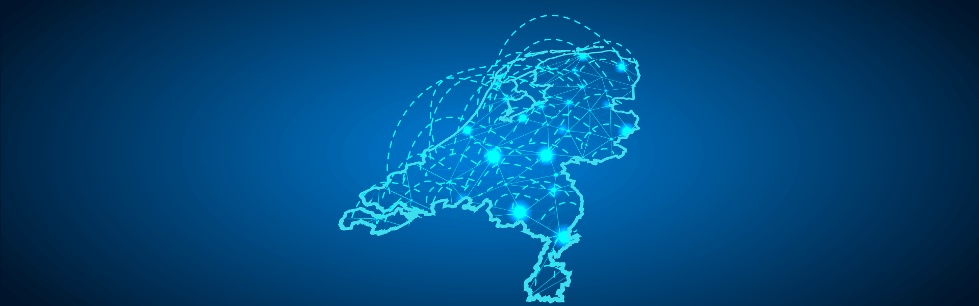 Map of Netherlands linked with dots and lines