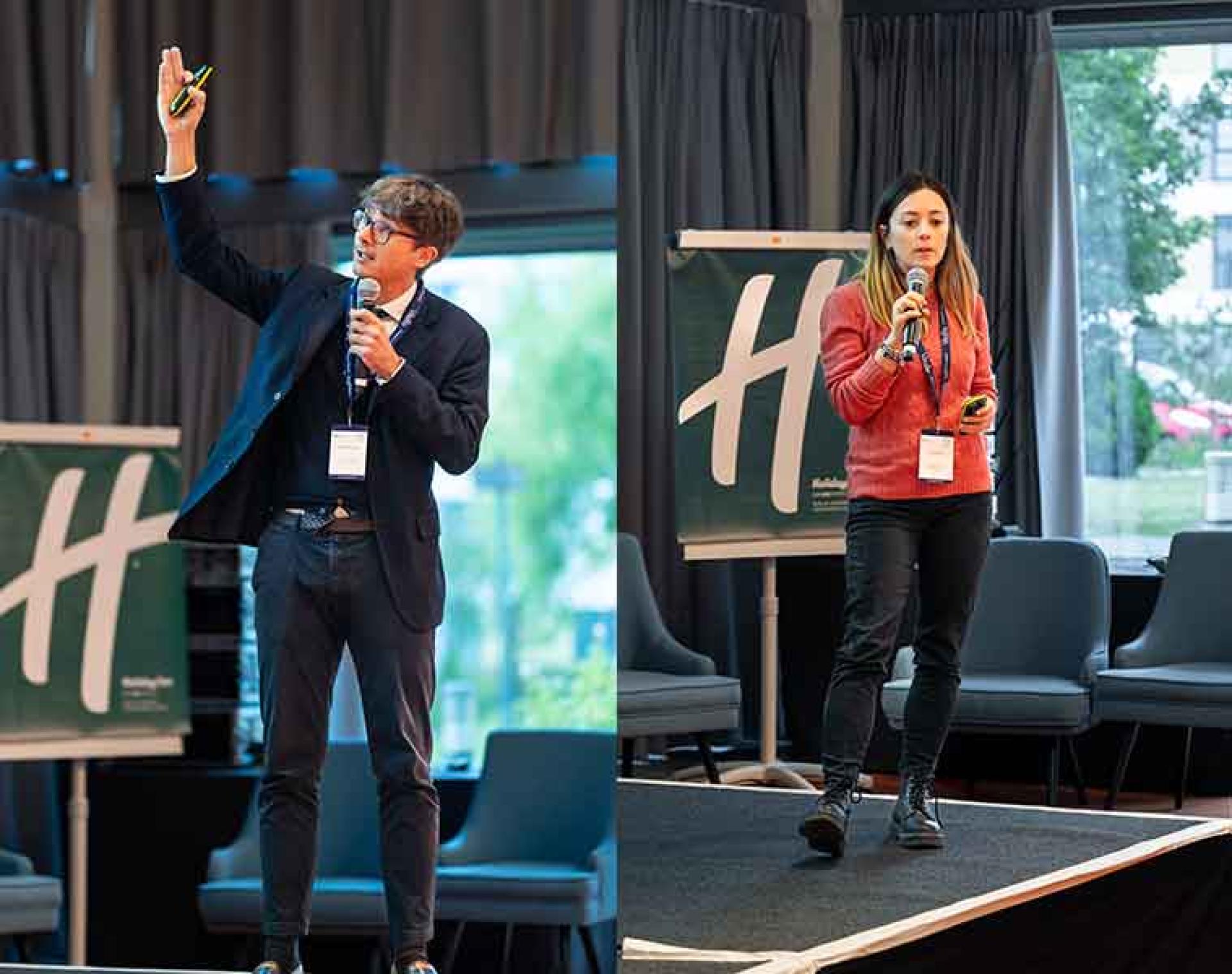 Two pictures merged on the left Prof. Dr. Francesco Porta speaking, on the right Sara Giorda