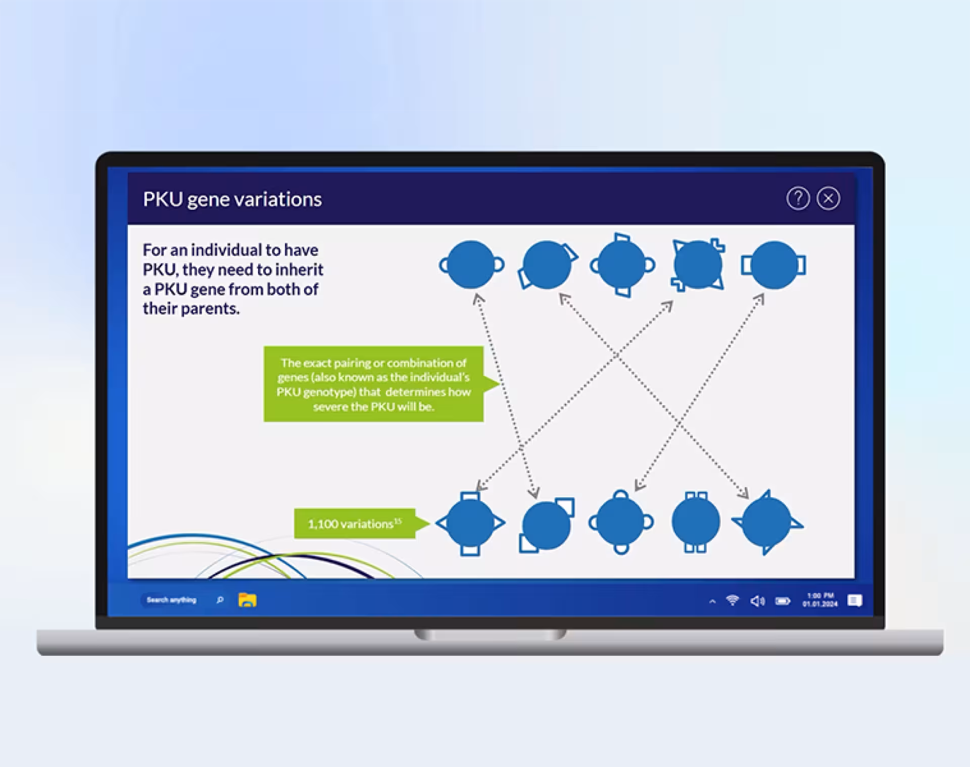 Screenshot of PKU course showing gene variations