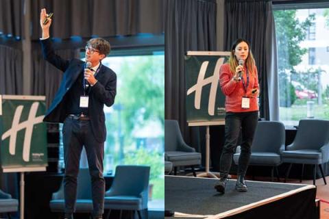 On the left Prof. Dr. Francesco Porta, on the right Sara Giorda both talking on stage