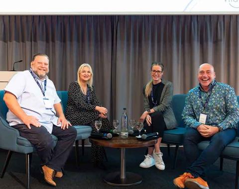 Helen and Steve Holt talking to Kit Kaalund Hansen and Graham Williams