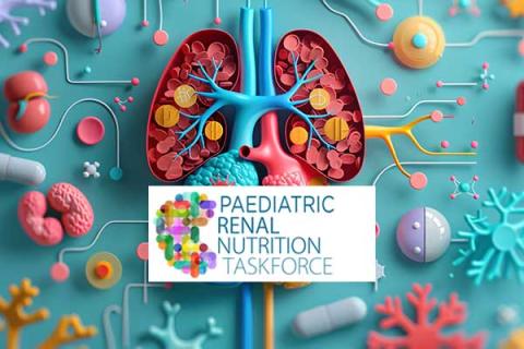 Diagram of organs in the body with Paedidatric Renal Nutrition Taskforce logo